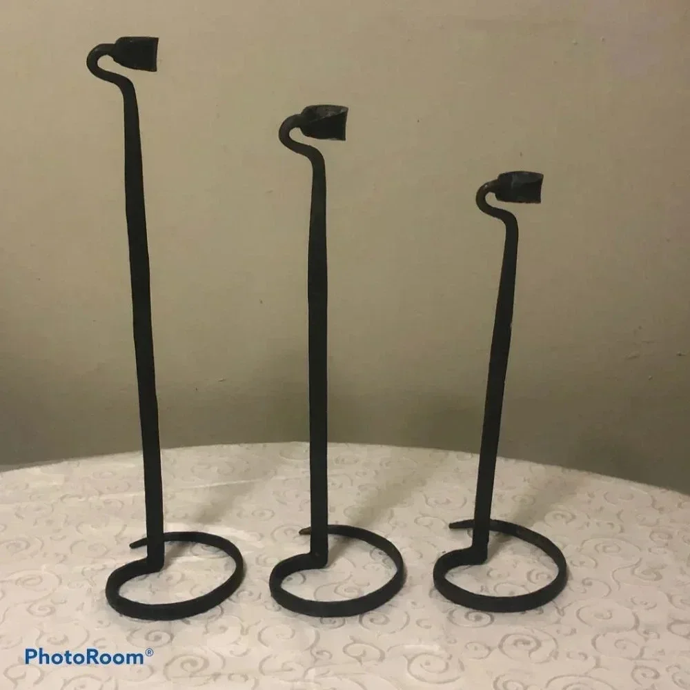 Blackened brass candle hand hewn holders rustic hammered patina set 15